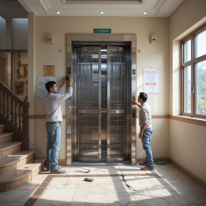 Manual door elevator installation
